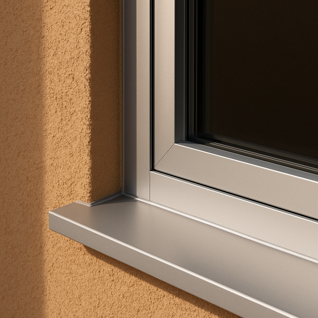 Window sill detail against textured wall
