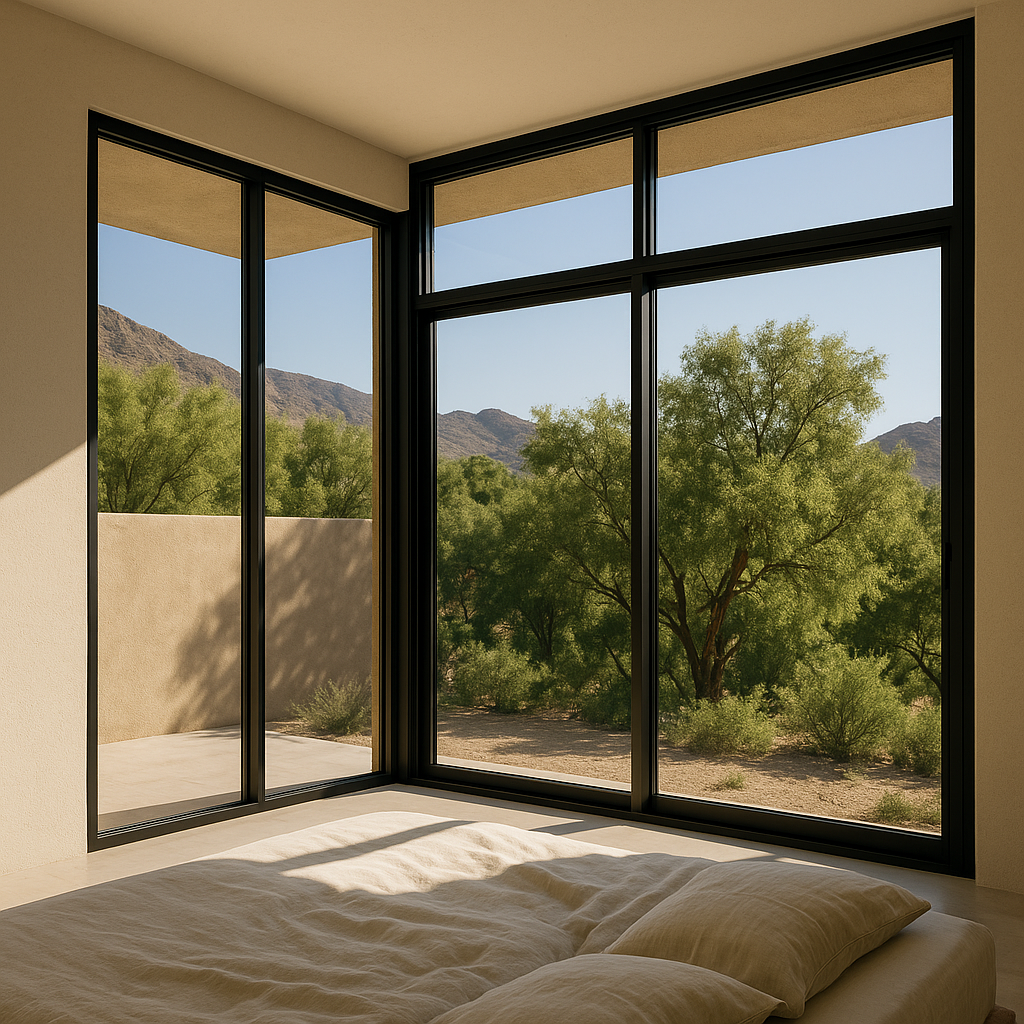 Window replacement project with a desert view