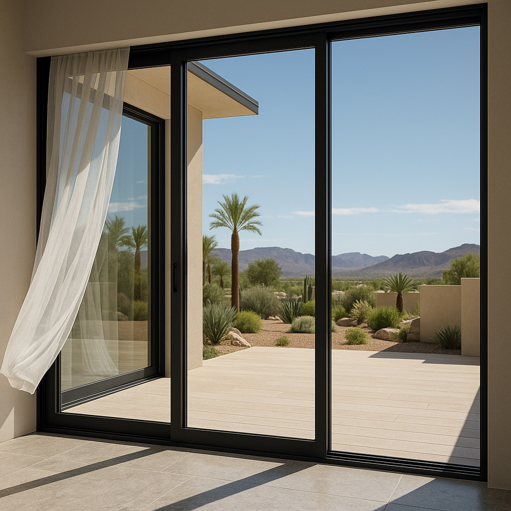 Sliding glass patio doors with desert landscape view in Las Vegas, NV
